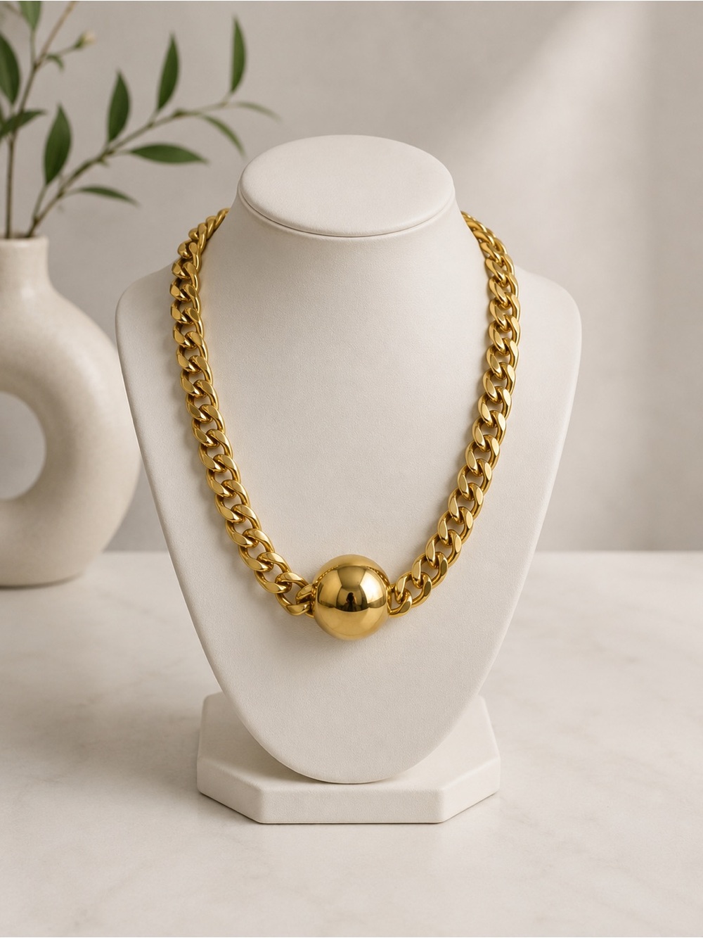 Monet Gold-Tone Chunky Curb Necklace with Orb Accent